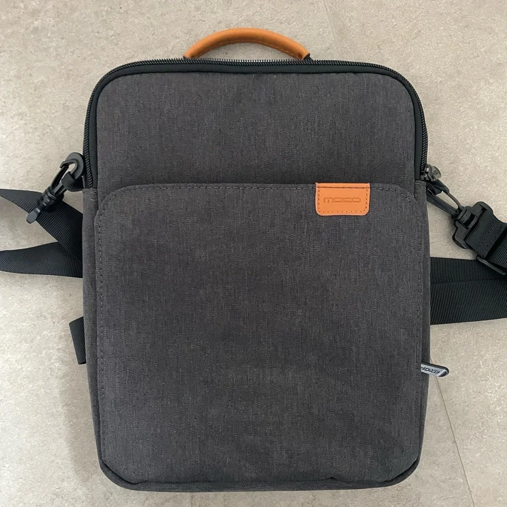 Modern Black Laptop Bag with Tan Handle